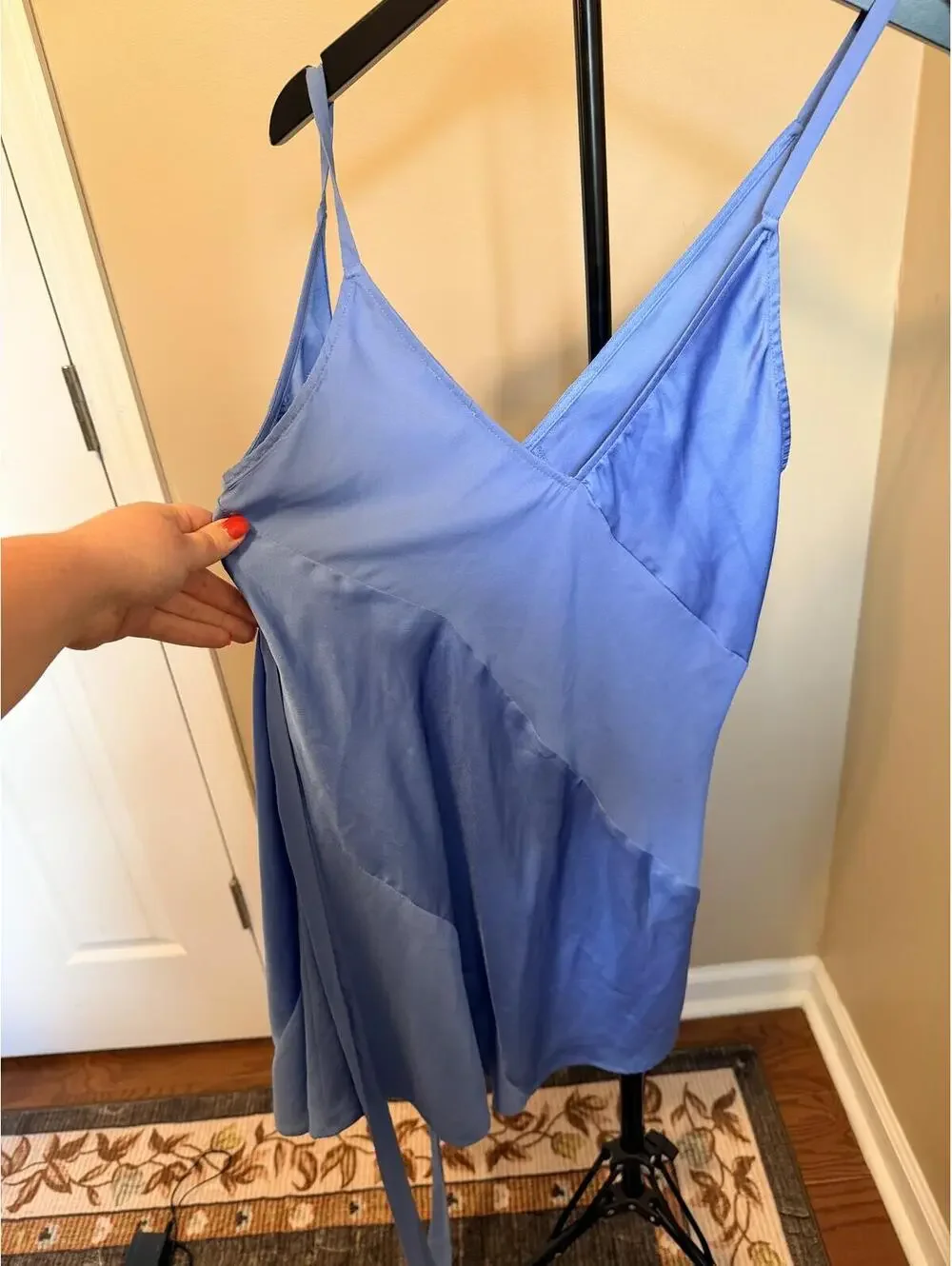 Free People Blue Satin Wrap Mini Dress Size S Silky Slip Dress